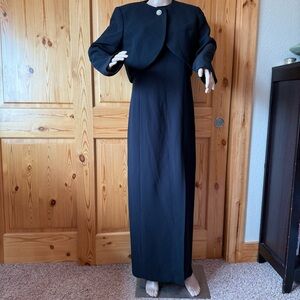 Vintage 90s Rickie Freeman Teri Jon Formal Maxi Dress w Crop Jacket 8 Rhinestone